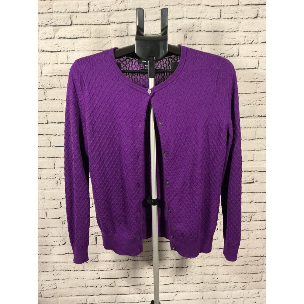 Lands’ End Purple Textured Knit Cardigan – Size M/P (10–12)